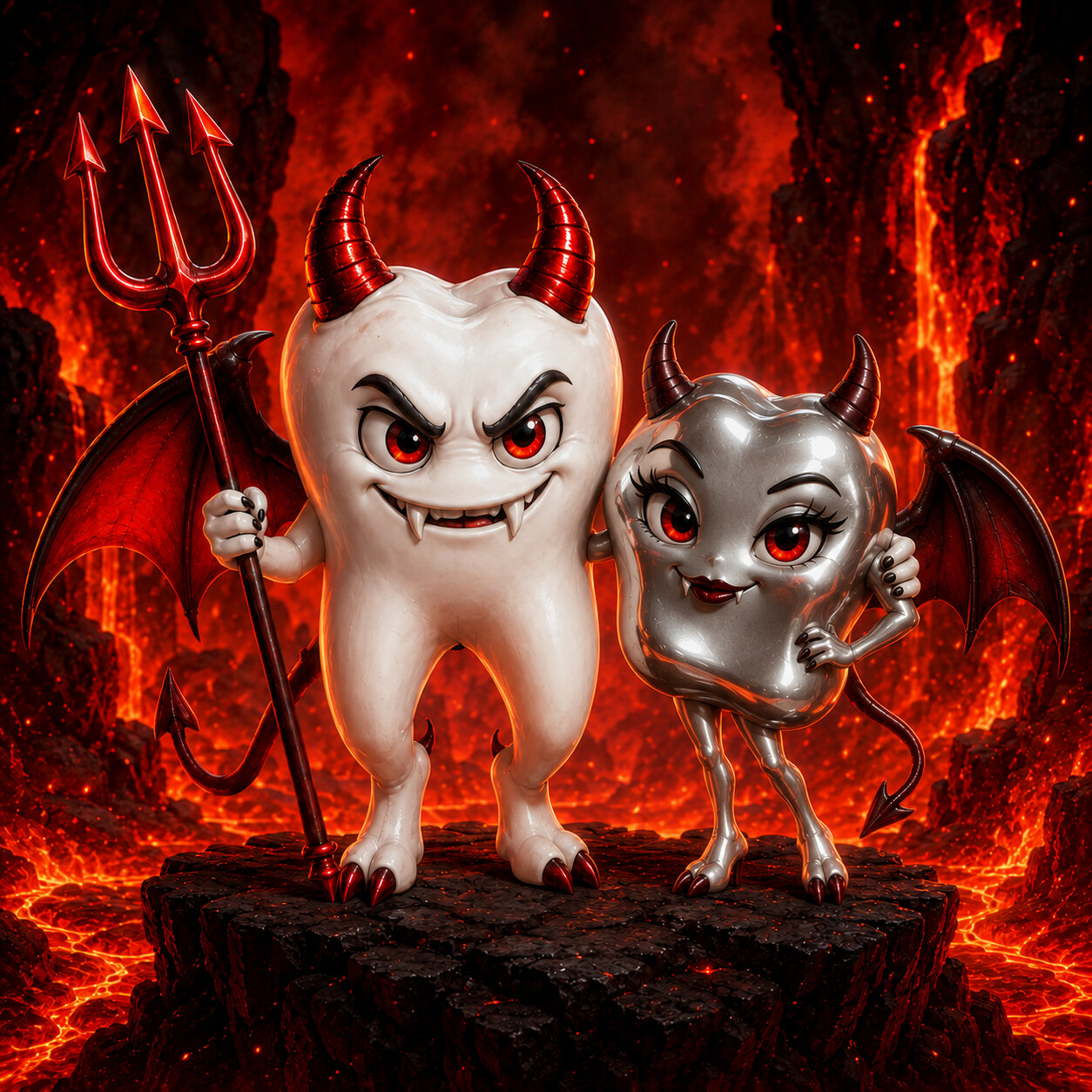 Toothifer and Fillina standing together in the Molten Mouth